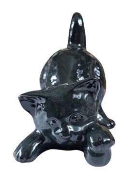K’s Collection Brazil Black Cat Figurine Glossy Ceramic Kitty Statue Made in...